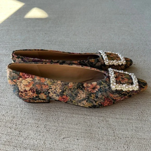 Sam Edelman Floral Tapestry Embellished Buckle Pointed Toe Ballet Flats Granny - Picture 4 of 14